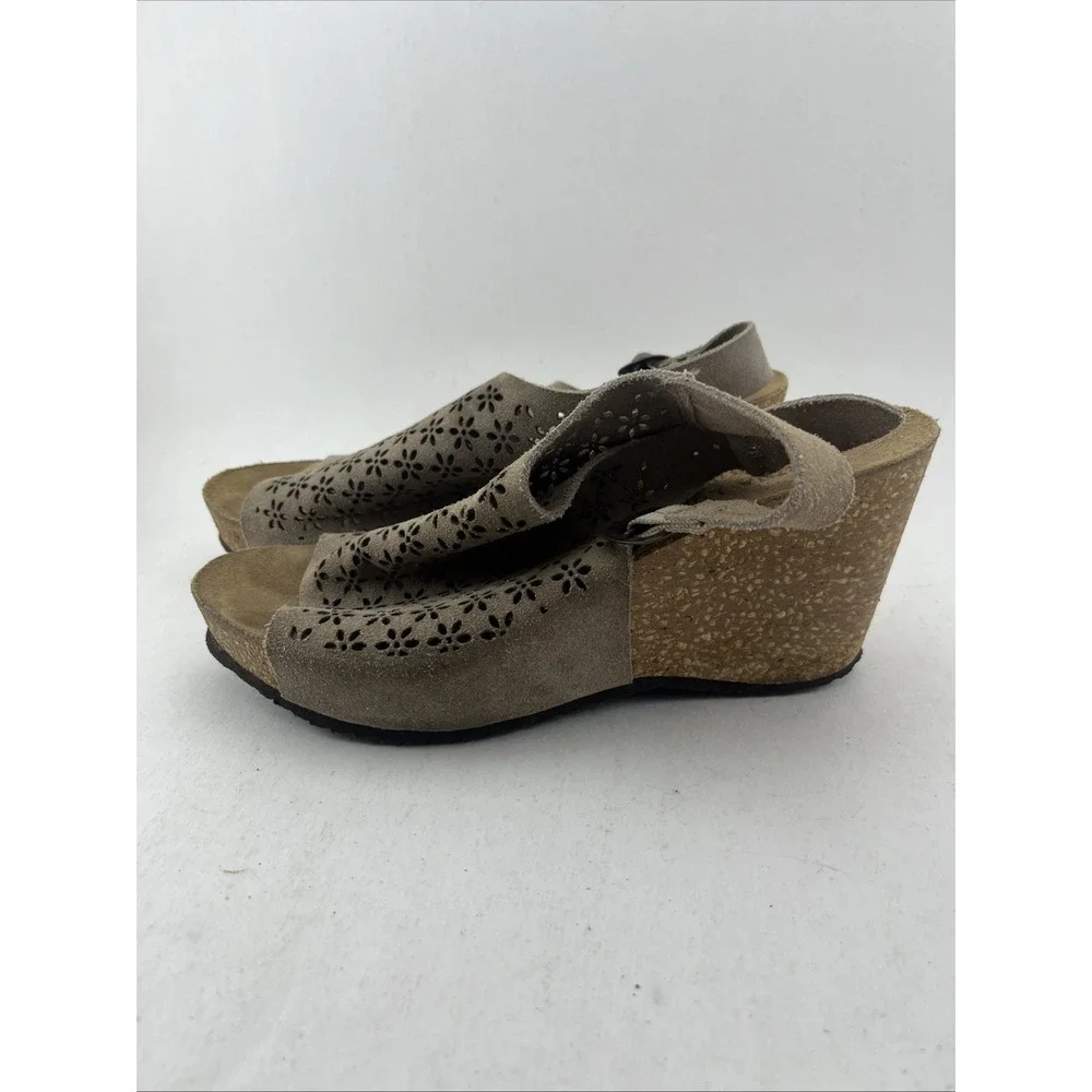 Marina Luna Italy Suede Sandals Beige Cutout Ankle Strap Women's 6